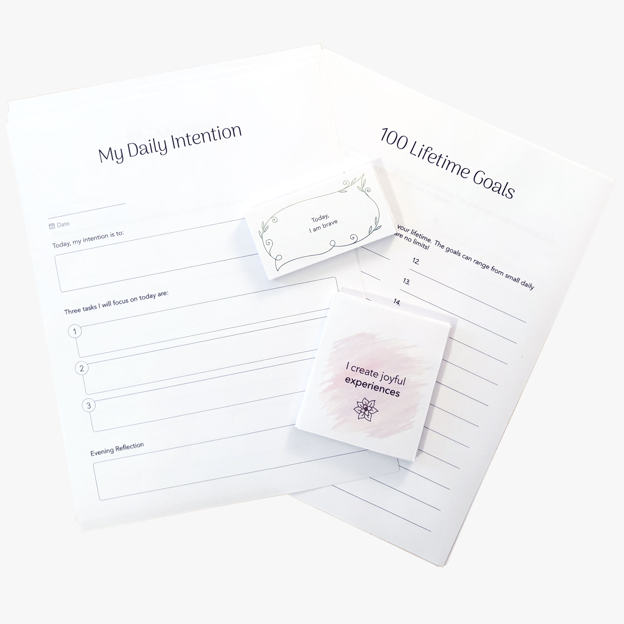 Intention Cards, Affirmation Cards and Journal Pages - Printable Set